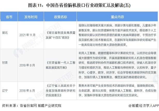 图表11：中国各省份脑机接口行业政策汇总及解读(五)