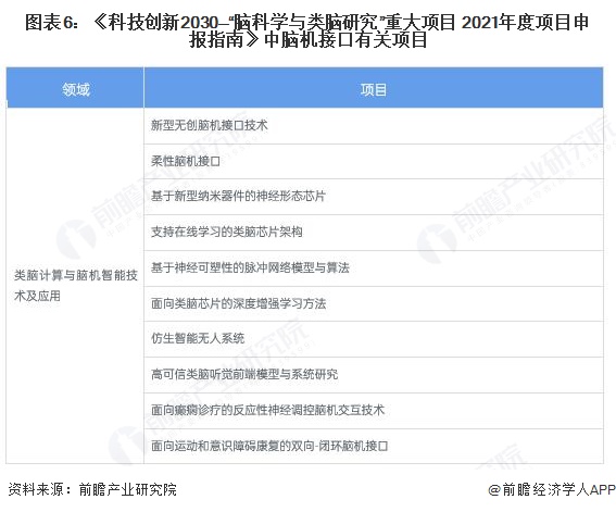 图表6：《科技创新2030—“脑科学与类脑研究”重大项目 2021年度项目申报指南》中脑机接口有关项目