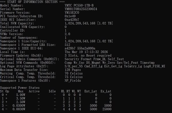长江存储PC550 PCIe5.0固态硬盘上手：万兆读写 6W超低功耗