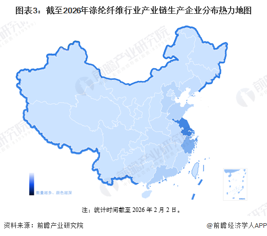 图表3：截至2026年涤纶纤维行业产业链生产企业分布热力地图