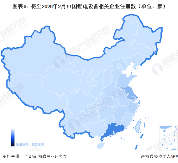 图表6：截至2026年2月中国锂电设备相关企业注册数（单位：家）