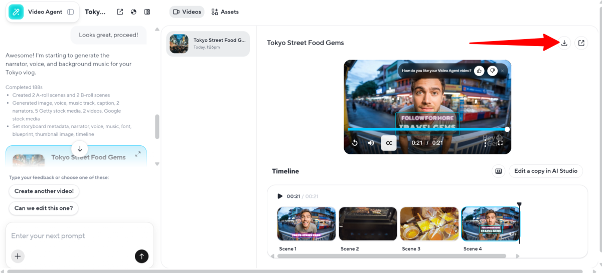 Viewing and downloading a video generated with HeyGen.