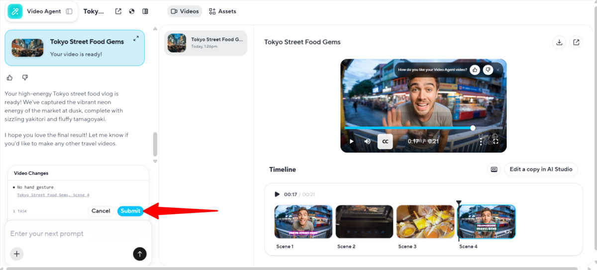 Submitting video changes to HeyGen.