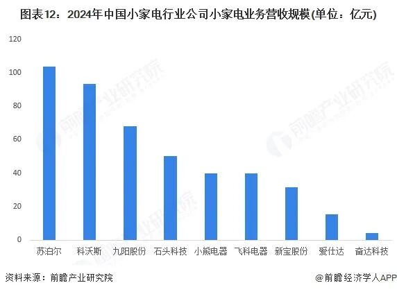 图表12：2024年中国小家电行业公司小家电业务营收规模(单位：亿元)