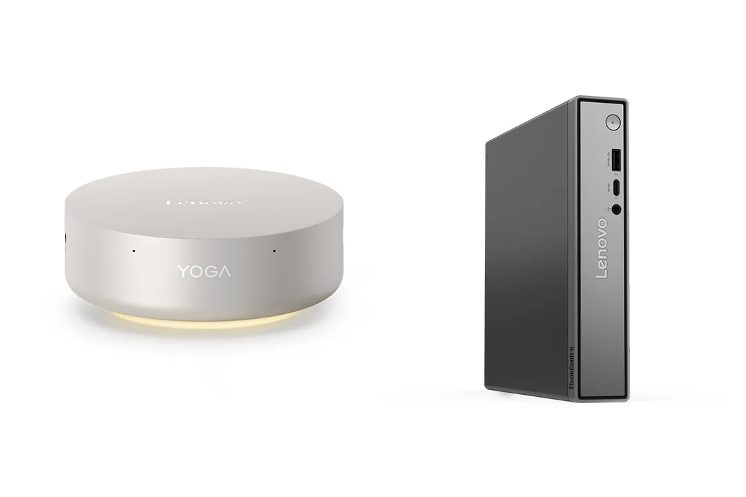即将发售的两款 AI 原生智能终端——YOGA AI Mini 和 Think AI Tiny｜图片来源：联想集团公众号