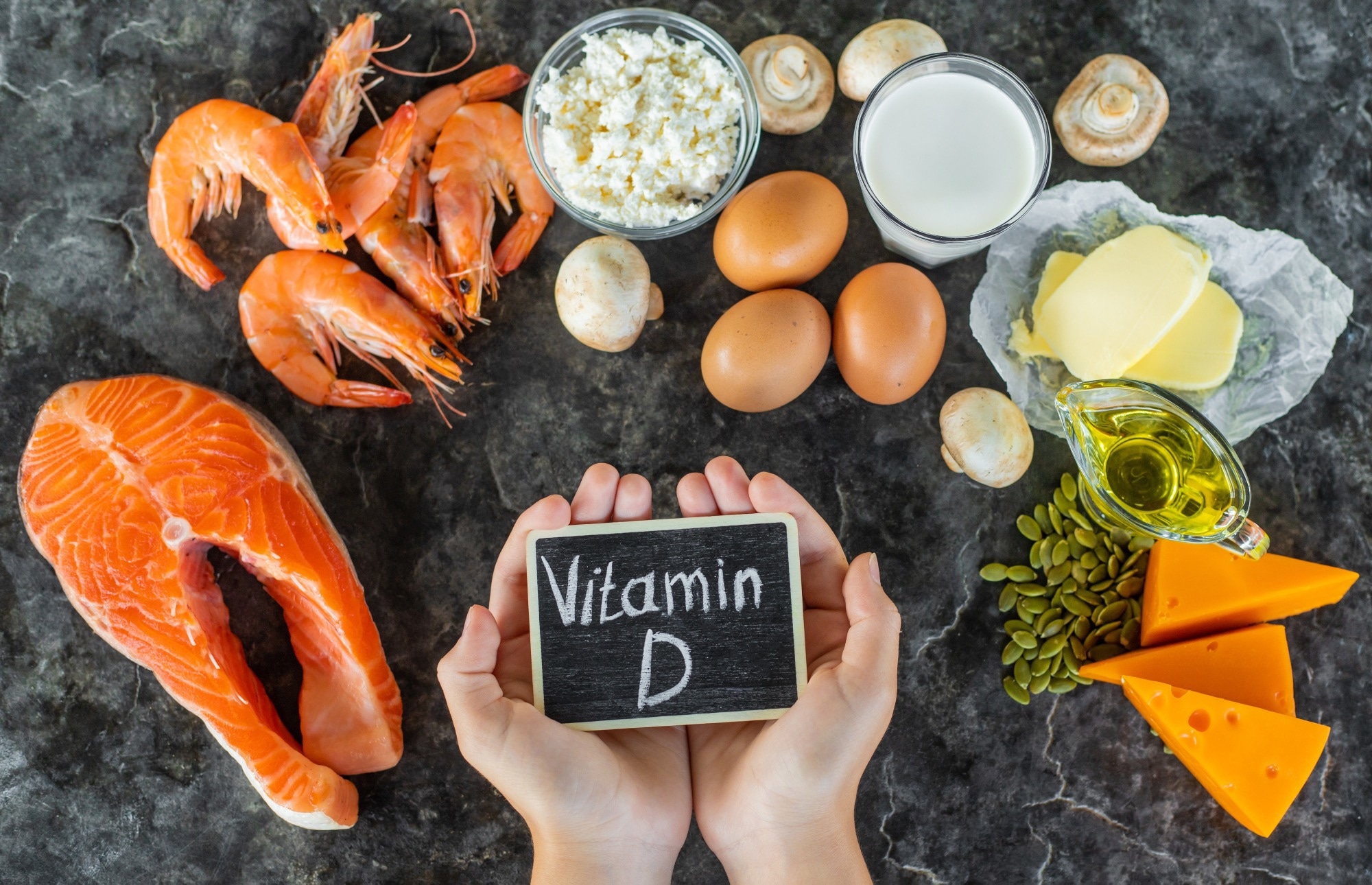 Products containing vitamin D: salmon, cottage cheese, eggs and milk