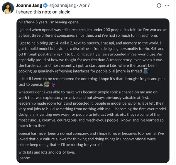 “GPT-4o之母”出走、多位决策者离任 OpenAI怎么了？