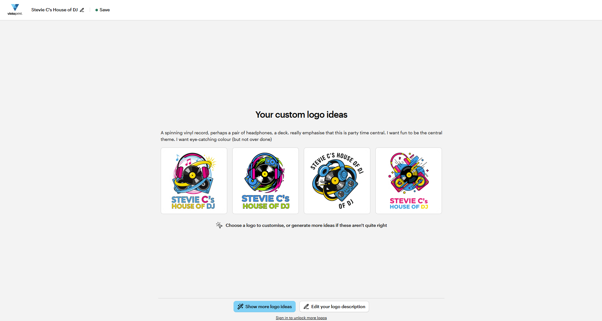 Testing out AI logo creation using VistaPrint's AI logo maker tool