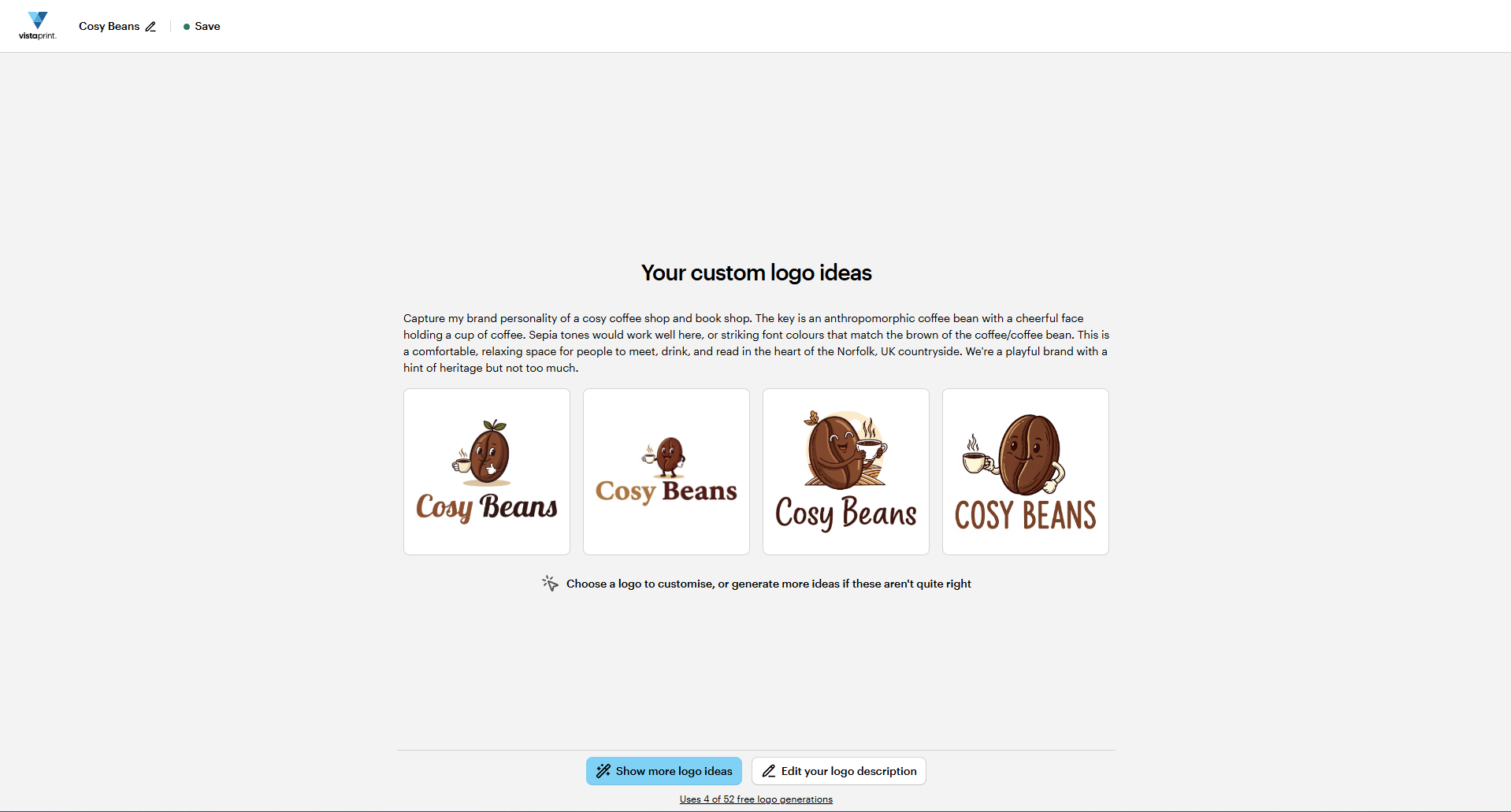 Testing out AI logo creation using VistaPrint's AI logo maker tool