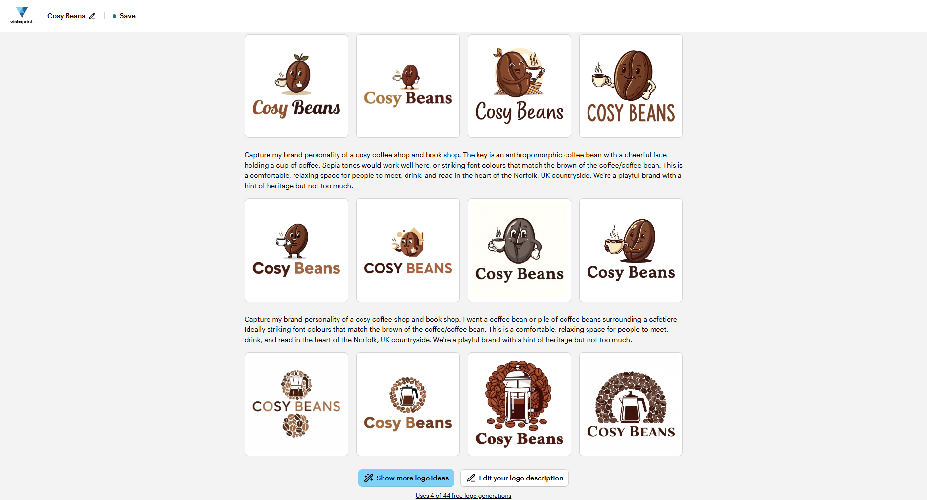 Testing out AI logo creation using VistaPrint's AI logo maker tool