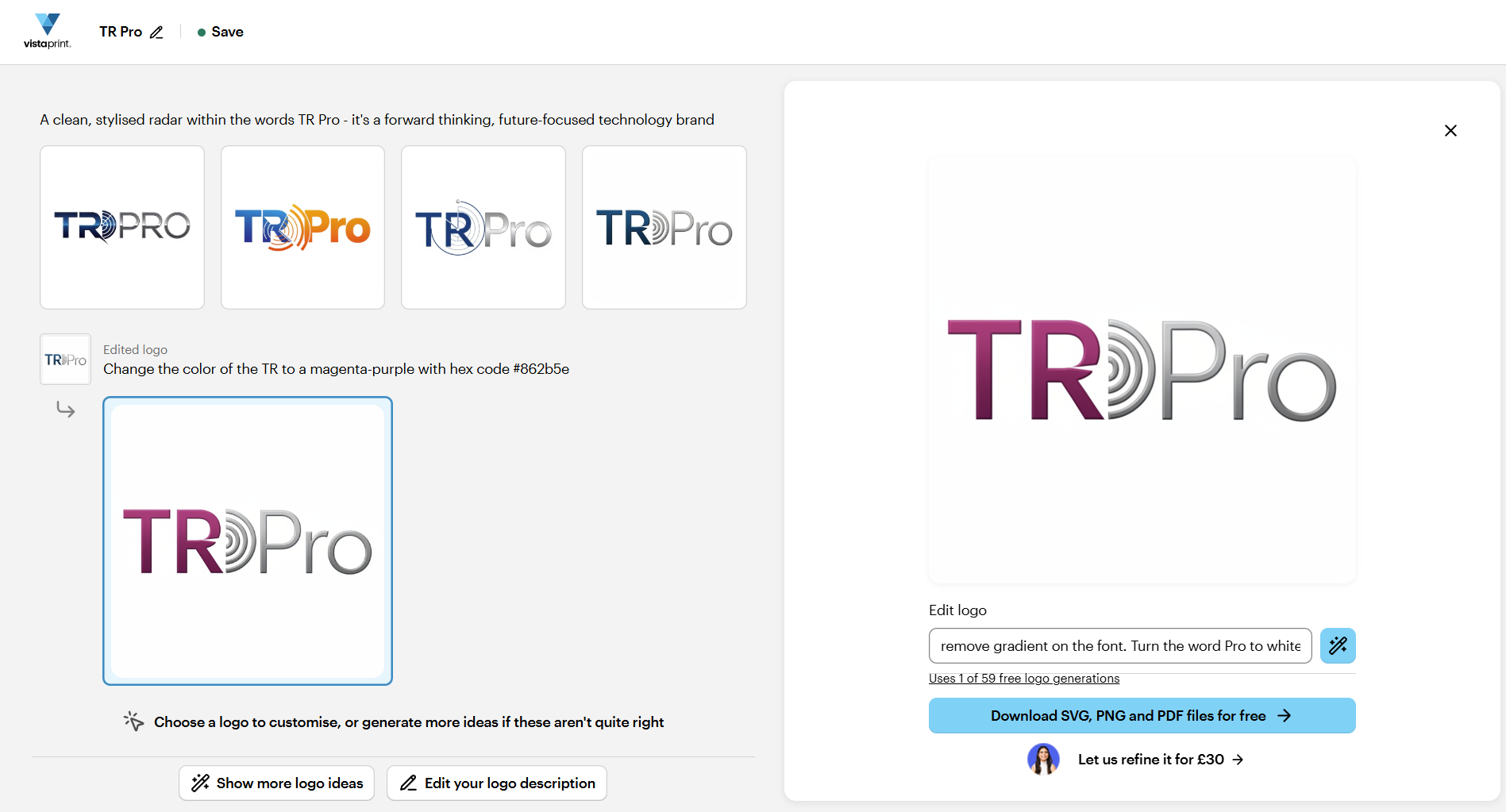 Testing out AI logo creation using VistaPrint's AI logo maker tool