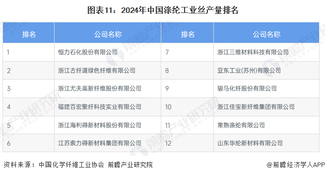 图表11：2024年中国涤纶工业丝产量排名