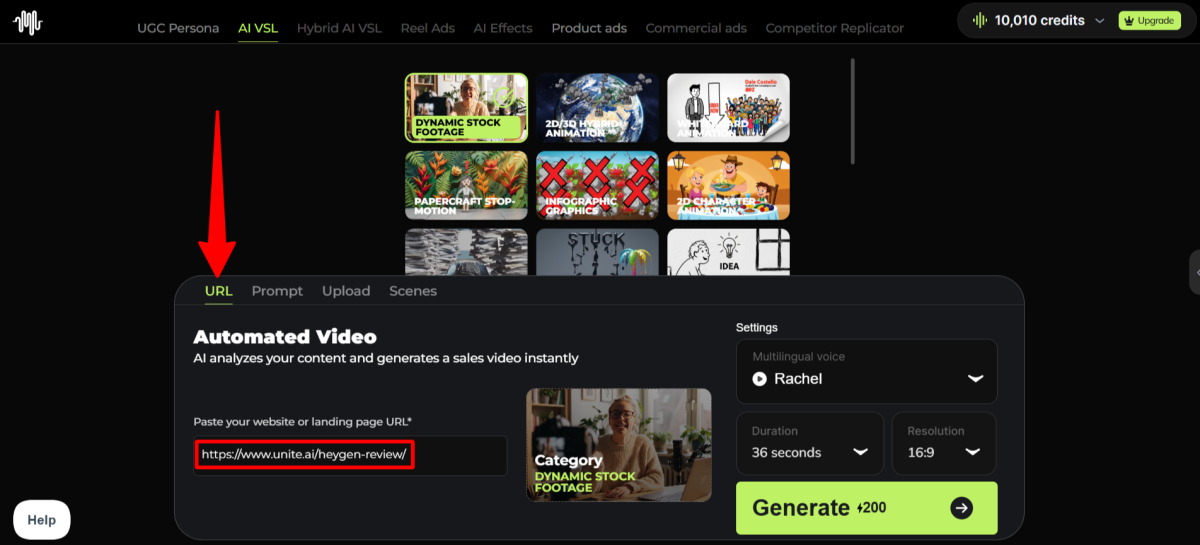 Generating a video from a URL with Synthesys.
