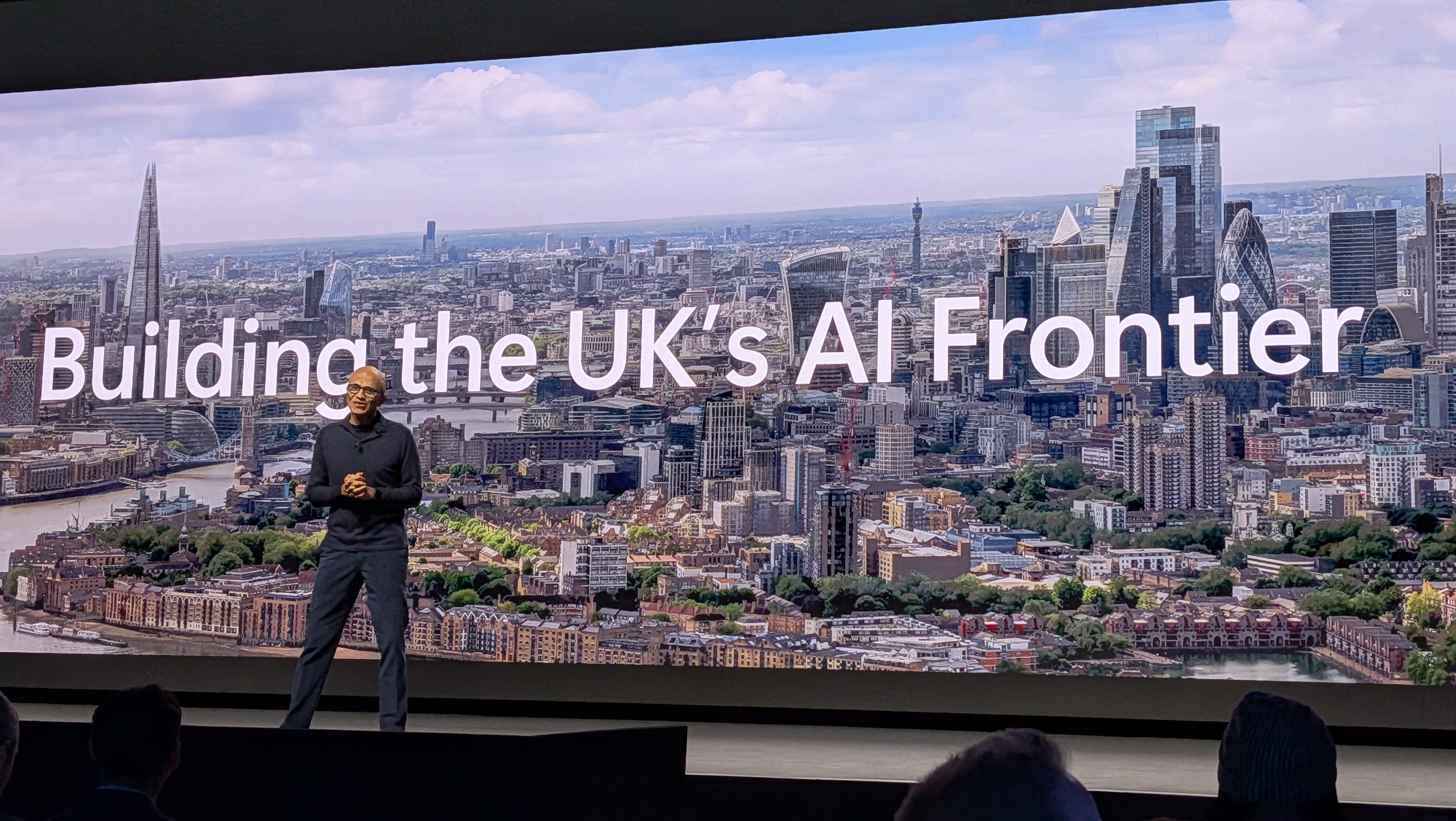 Microsoft CEO Satya Nadella on stage at Microsoft AI Tour London 2026