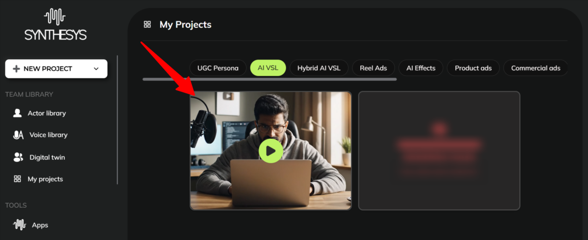 Previewing the video generated with Synthesys.