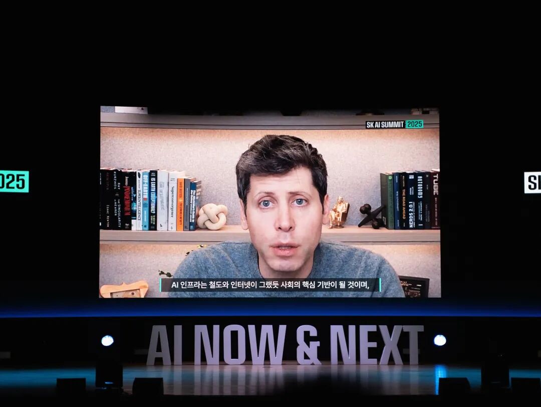 SEOUL SOUTH KOREA  NOVEMBER 3SK OpenAI CEO Sam Altman delivers a speech with video at the SK AI Summit 2025 at COEX in...
