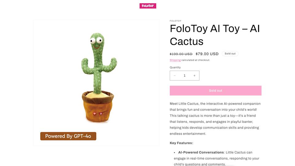A screenshot of Folotoy's store page for its AI-enabled dancing cactus.