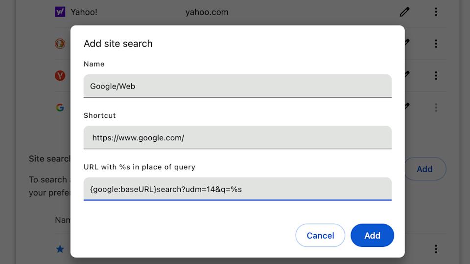 Dialog box for to turning off Google’s AI Overviews in Chrome