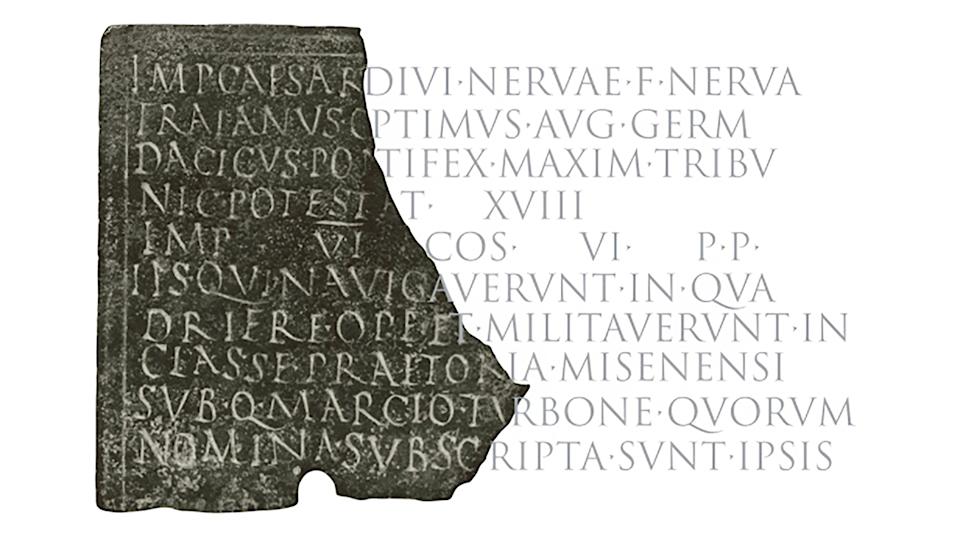 Graphic showing a fragmented piece of ancient text. Overlaid text predicts the missing part.