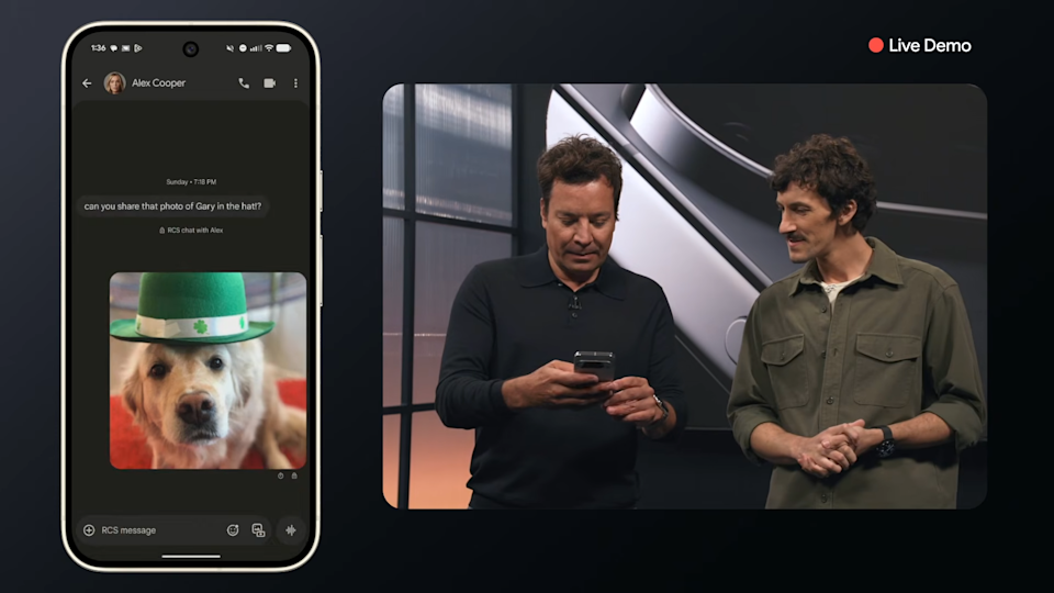 Kimmel is trying out the Magic Cue feature with help from Google's Tyler Kugler.