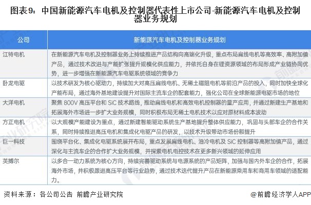 图表9:中国新能源汽车电机及控制器代表性上市公司-新能源汽车电机及控制器业务规划