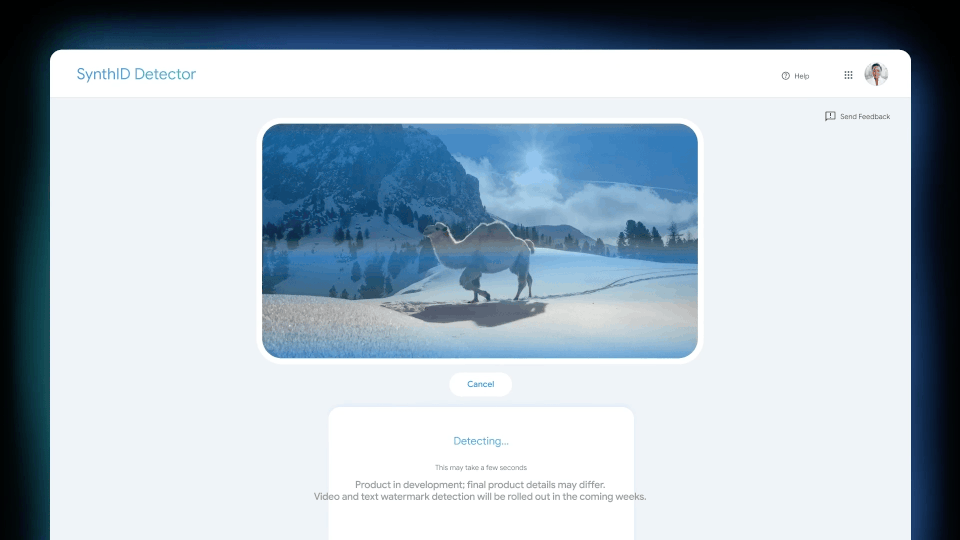 A gif showing how SynthID Detector scans media.