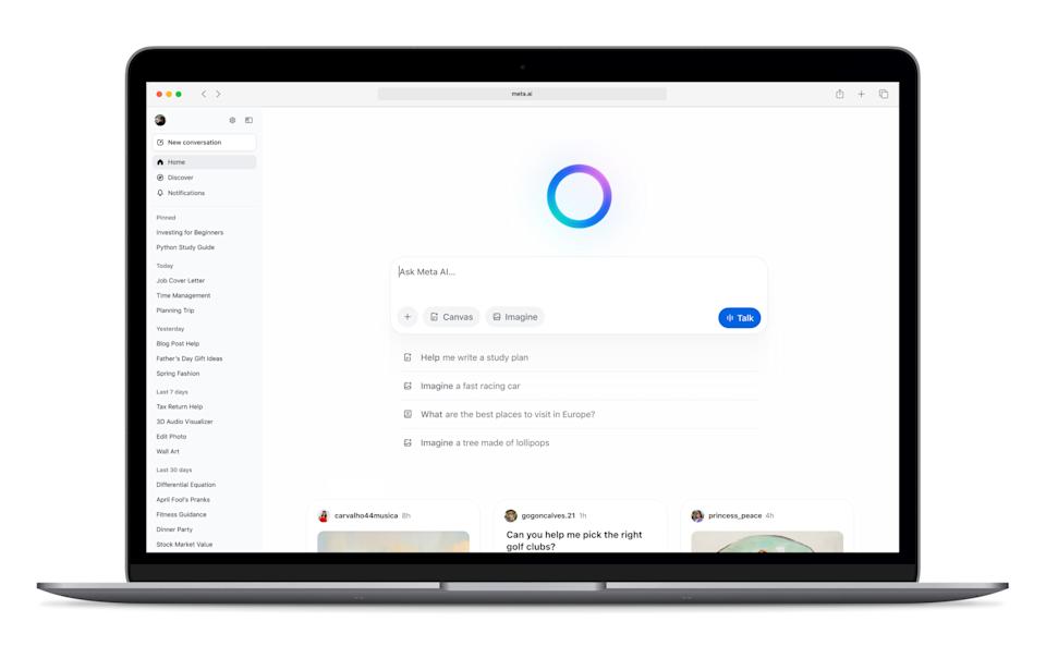 Screenshot of the Meta AI app for the web.