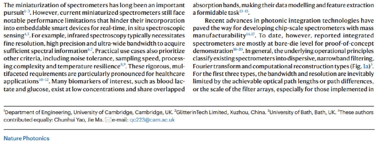 “光学卷积光谱仪”成果发表于《自然·光子学》（Nature Photonics）