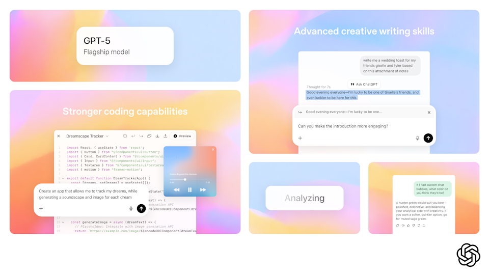A graphic highlighting some of the enhanced capabilities of GPT-5