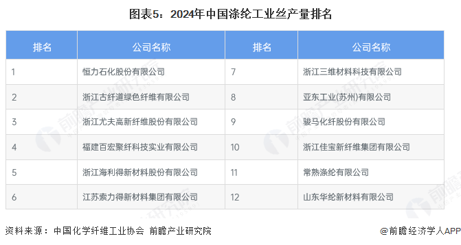 图表5：2024年中国涤纶工业丝产量排名