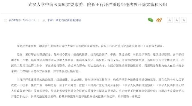 湖北省纪委监委网站截图