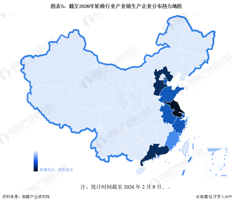 图表5：截至2026年轮椅行业产业链生产企业分布热力地图