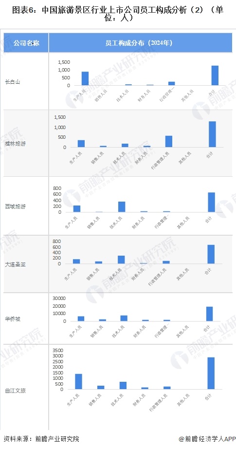 图表6：中国旅游景区行业上市公司员工构成分析（2）（单位：人）