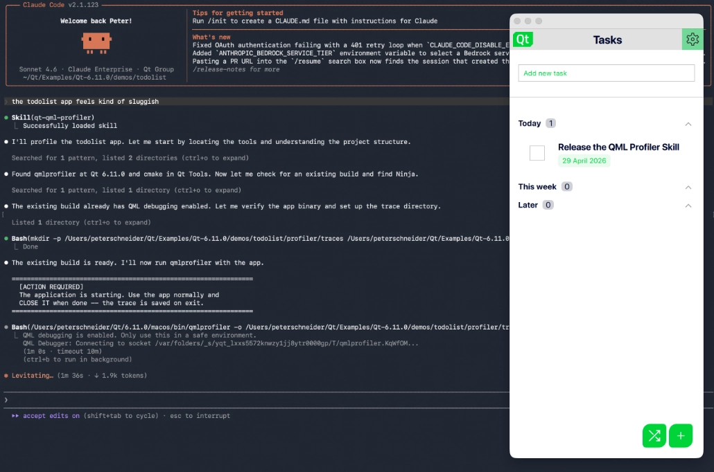 在 Claude Code CLI 中运行 QML 分析技能的屏幕截图