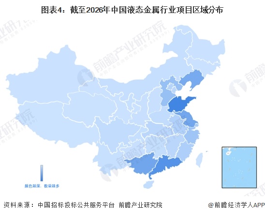 图表4:截至2026年中国液态金属行业项目区域分布
