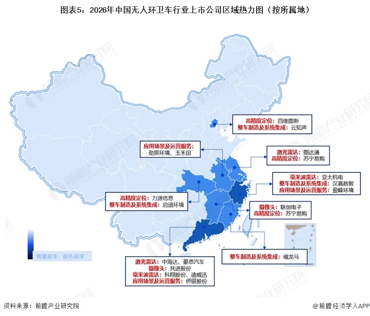 图表5:2026年中国无人环卫车行业上市公司区域热力图(按所属地)
