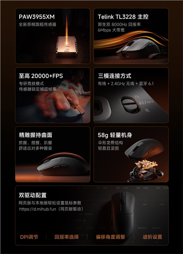 349元!小米电竞鼠标2开启众筹:原相PAW3955XM、原生双8KHz