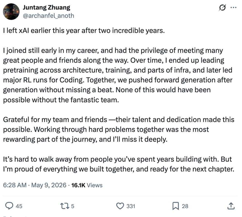 突发!马斯克痛失华人AI大将,多位xAI成员同日离职