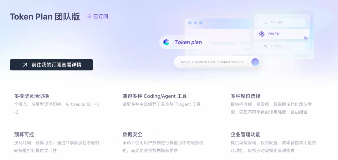 阿里云上线团队版 Token Plan,支持多坐席分配和管理 图片