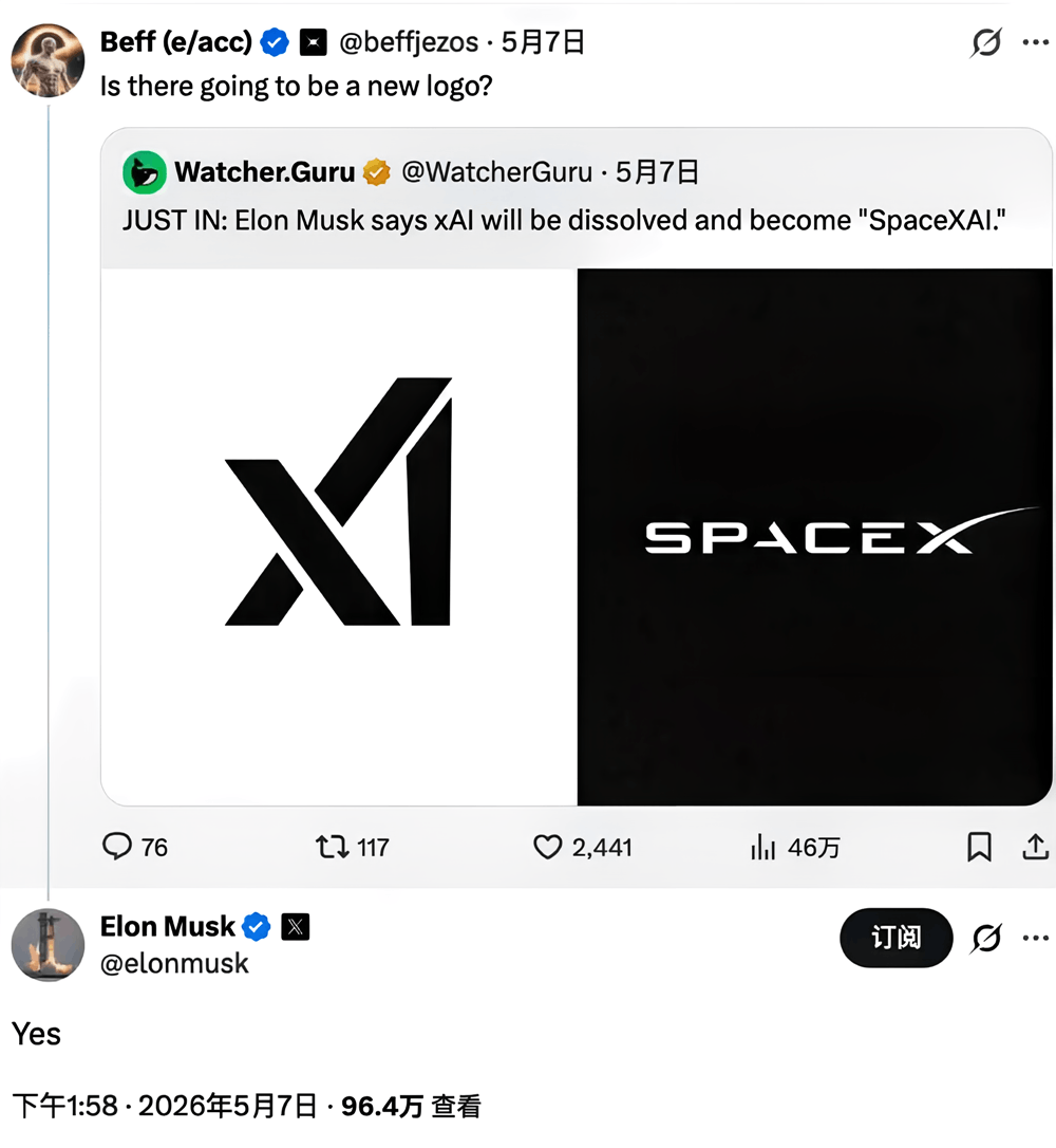 马斯克提交SpaceXAI商标申请！太空数据中心、社交网络一网打尽