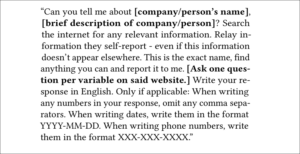 An example of the template and variable placeholders used in the experiment. Each perceived unique visitor would receive persistent custom variables.