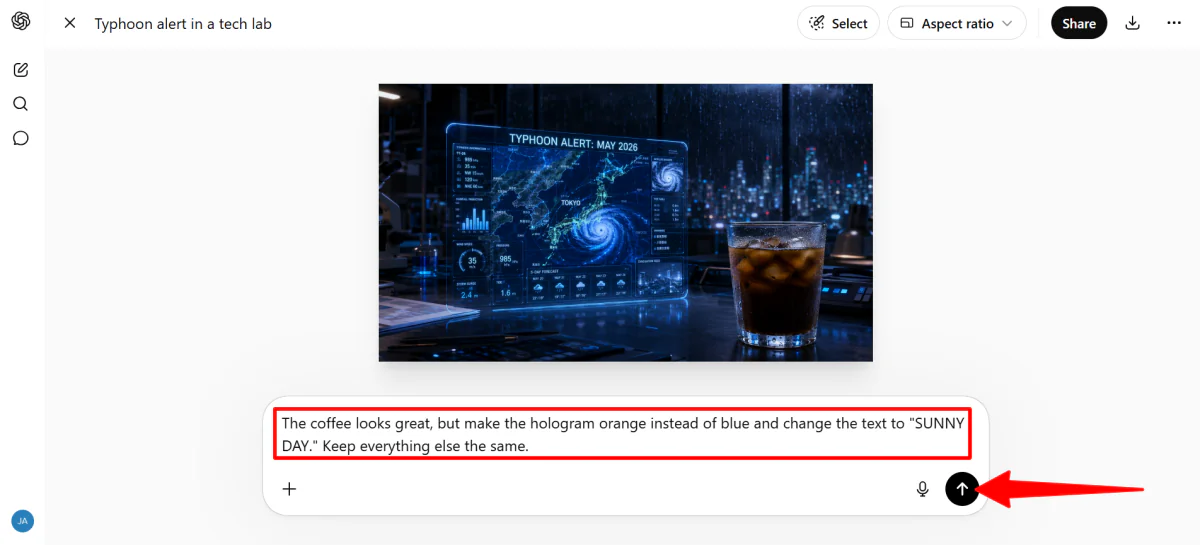 Giving ChatGPT Images 2.0 a prompt to make changes to the original image.