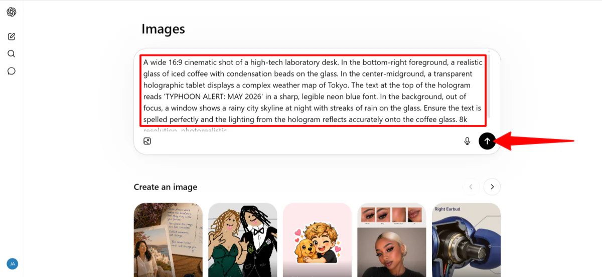 Giving ChatGPT Images 2.0 a description of the image to generate.