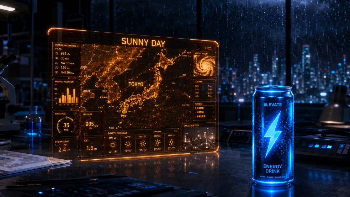 A blue energy drink replacing the iced coffee in an image generated with ChatGPT.
