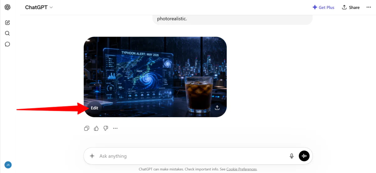Editing an image generated with ChatGPT.