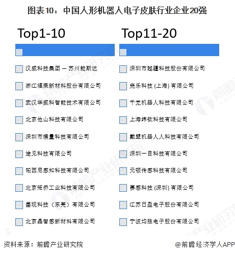 图表10:中国人形机器人电子皮肤行业企业20强