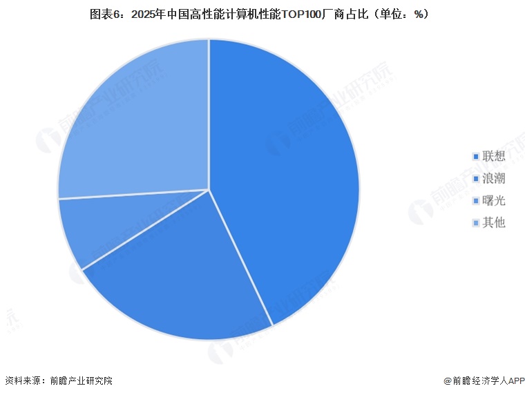 图表6：2025年中国高性能计算机性能TOP100厂商占比（单位：%）  