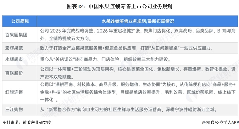 图表12：中国水果连锁零售上市公司业务规划