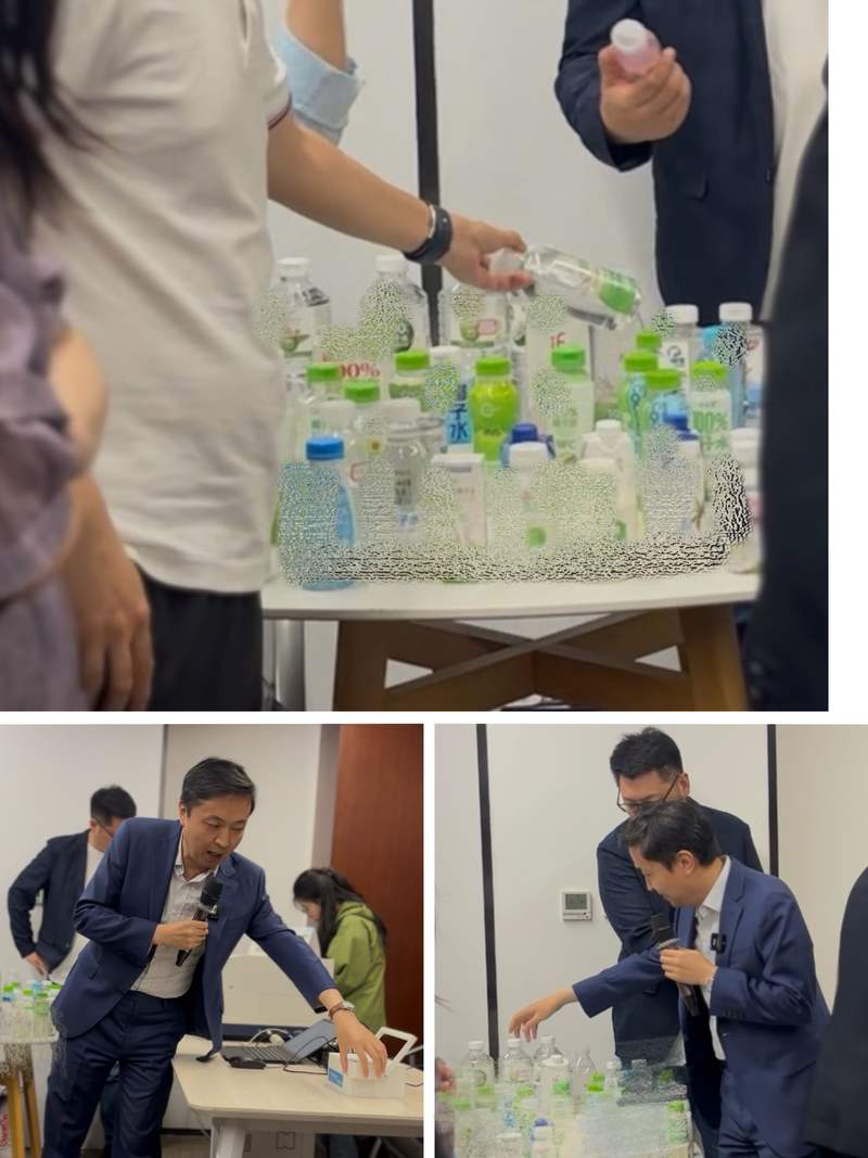 研讨会上，现场检测椰子水。新京报记者 王子扬 摄