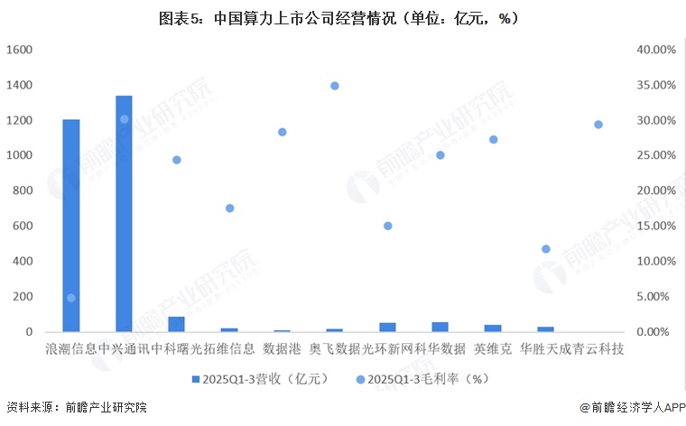图表5:中国算力上市公司经营情况(单位:亿元,%)